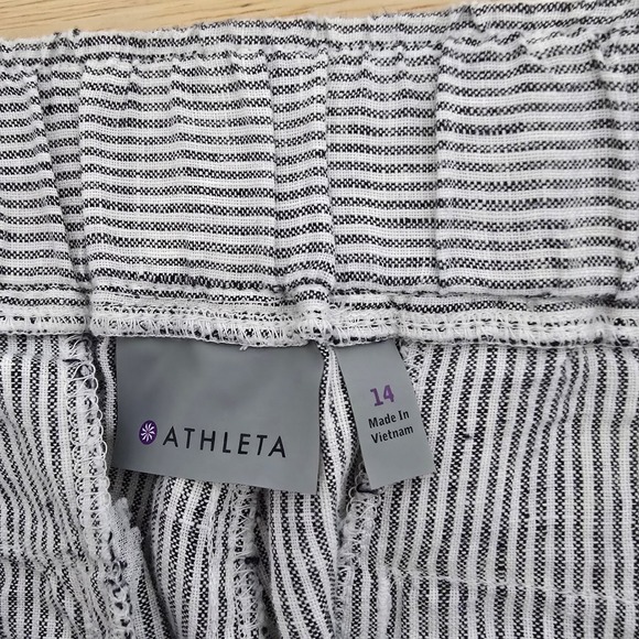 Athleta Linen Striped Wide Leg Pants Womens Size 14 Gray White Drawstring Casual - Picture 3 of 12